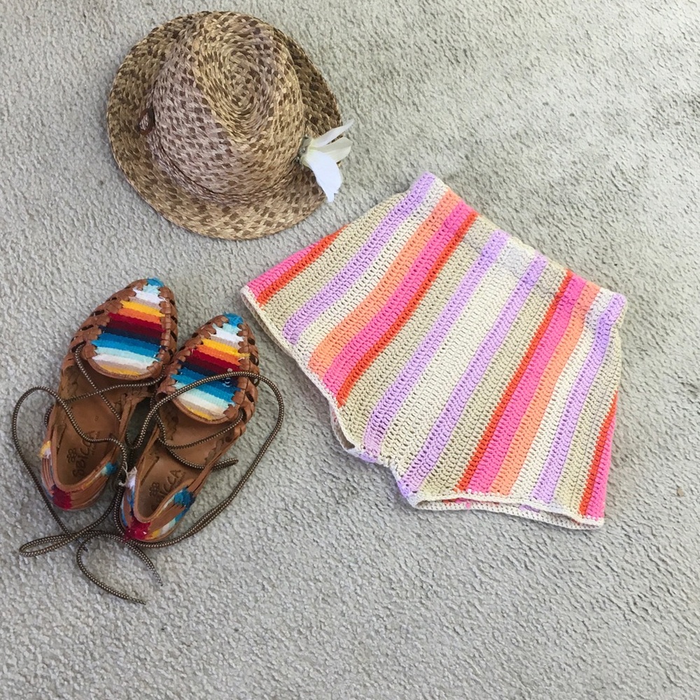 RAINBOW STRIPE CROCHET HANDKNIT SHORTS/NEW